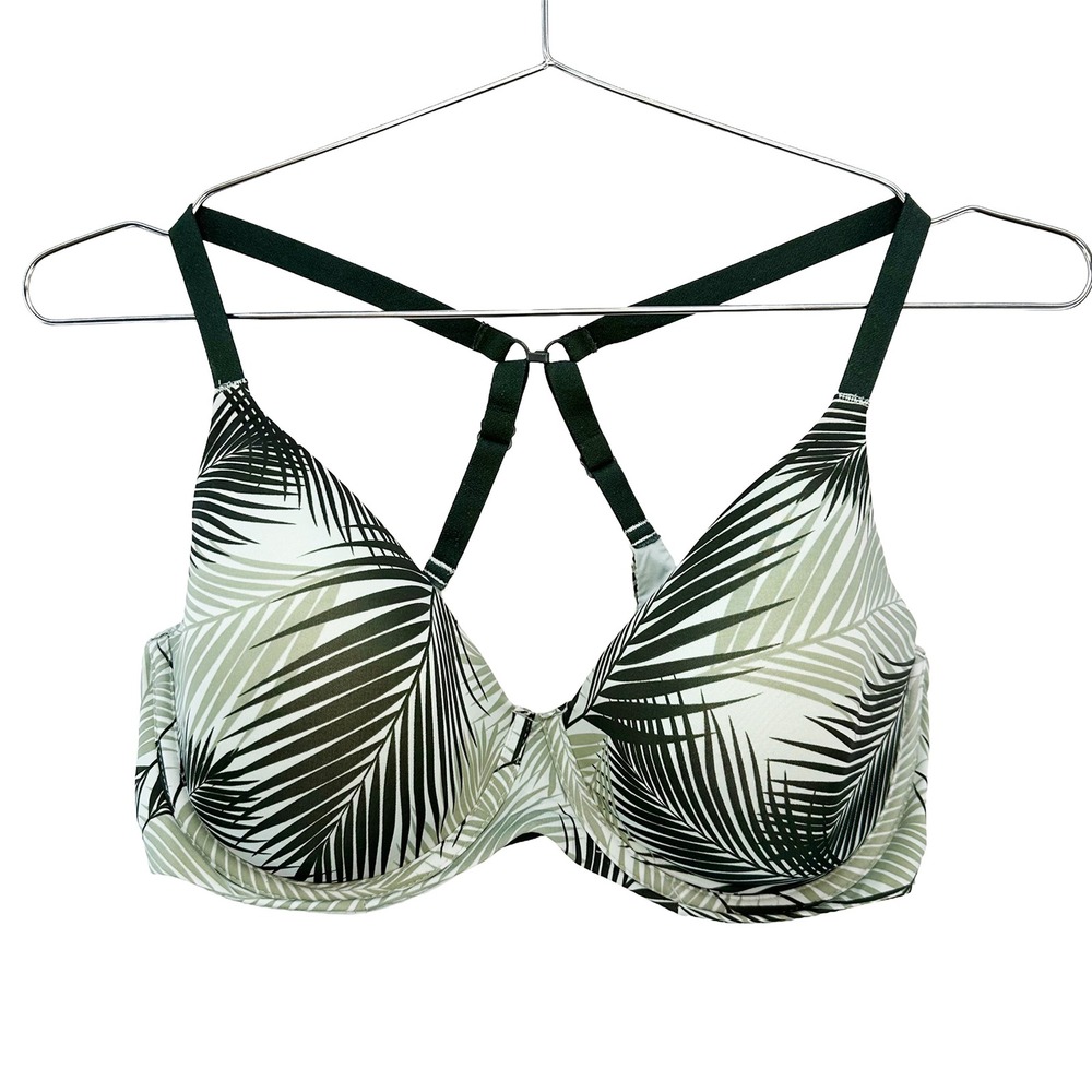 KINDLY Sustainable Padded Underwire T-shirt Bra • 36D • Palm‎ leaf print green